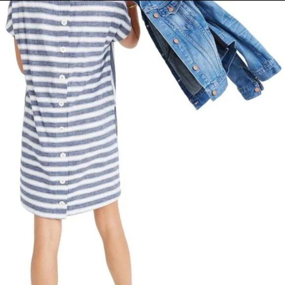 Madewell Striped Play Button Back Linen Blend Dress Size M - Picture 6 of 12